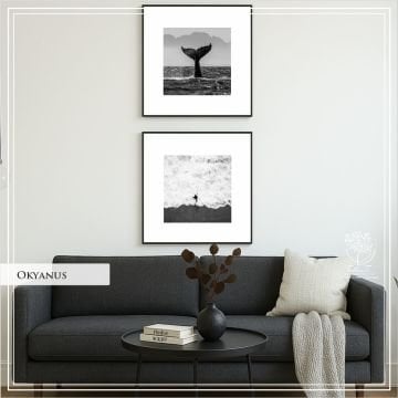 Metal Çerçeveli Camlı Okyanus 2'Li Dekoratif Tablo Seti