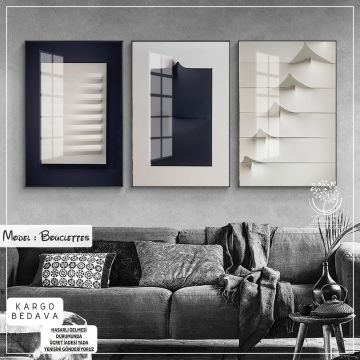 Bouclettes Üçlü3 Tablo Gümüş - 70x100 CM