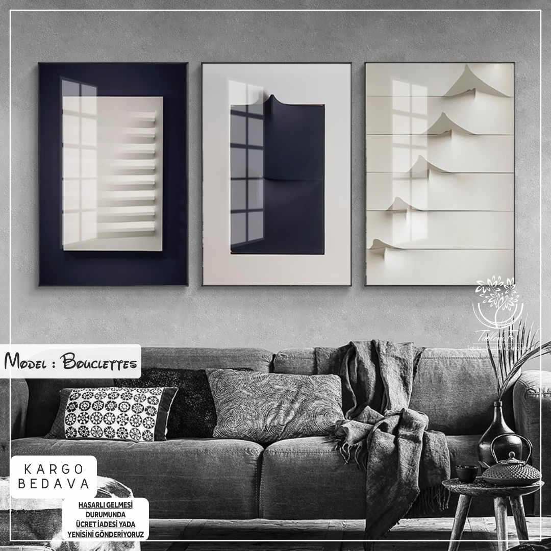 Bouclettes Üçlü3 Tablo Beyaz - 70x100 CM