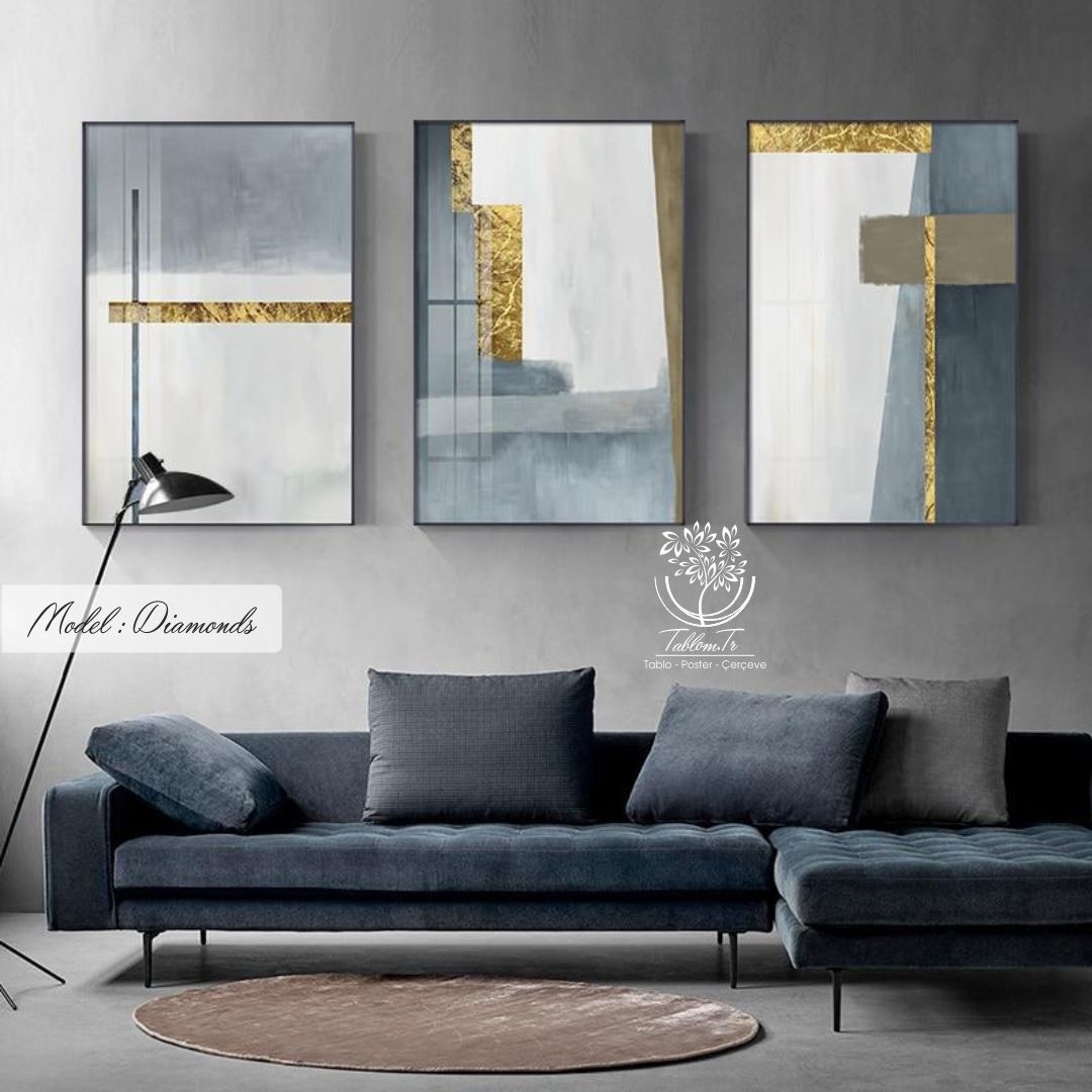 Diamonds Üçlü Tablo Beyaz - 50x70 CM