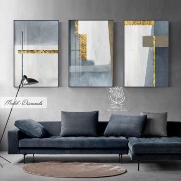 Diamonds Üçlü Tablo Gümüş - 70x100 CM