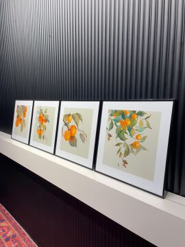 Metal Çerçeveli Camlı Persimmon 4'lü Dekoratif Tablo Seti