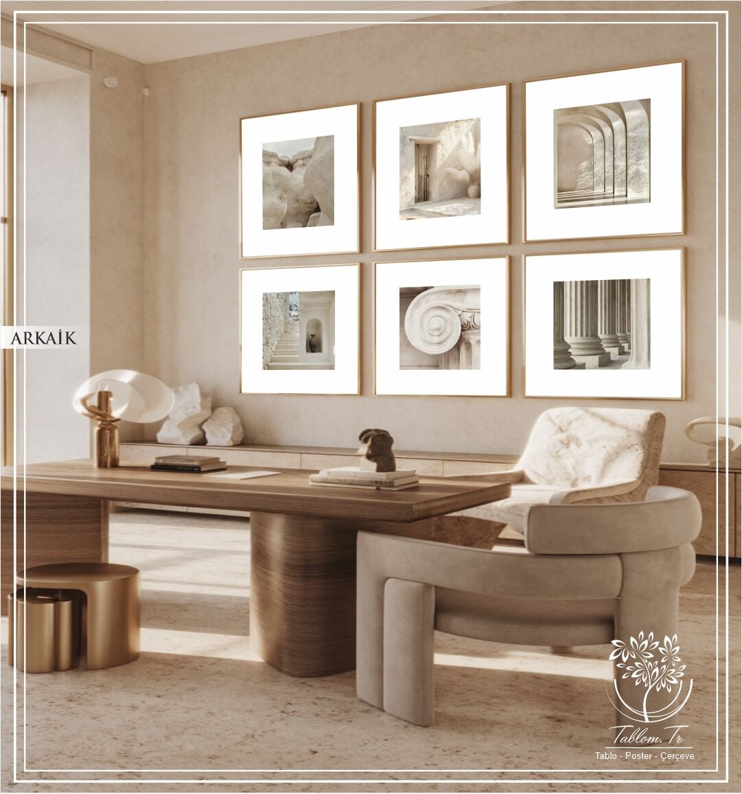 Metal Çerçeveli Camlı 6'Li Dekoratif Tablo Seti - Arkaik