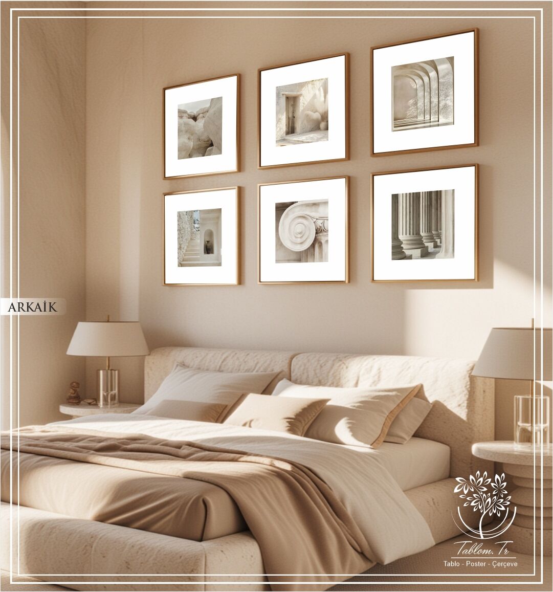 Metal Çerçeveli Camlı 6'Li Dekoratif Tablo Seti - Arkaik