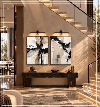 Dijital Baskılı Metal Çerçeveli Camlı İkili Dekoratif Tablo - Avorio