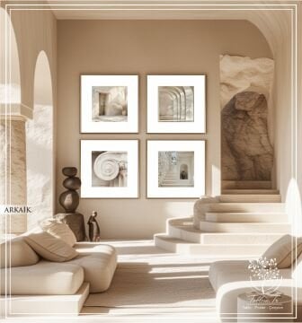 Metal Çerçeveli Camlı 4'lü Dekoratif Tablo Seti - Arkaik