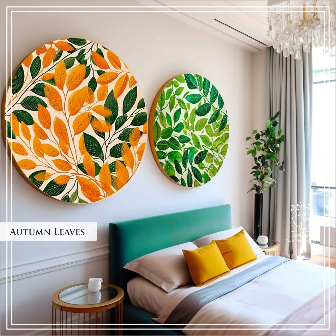 Autumn Leaves Yuvarlak Çerçeveli Camlı Tablo