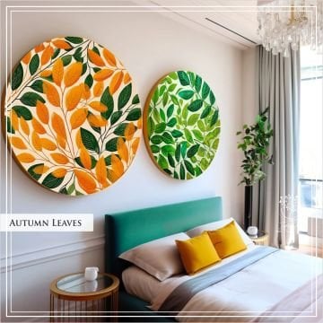 Autumn Leaves Yuvarlak Çerçeveli Camlı Tablo