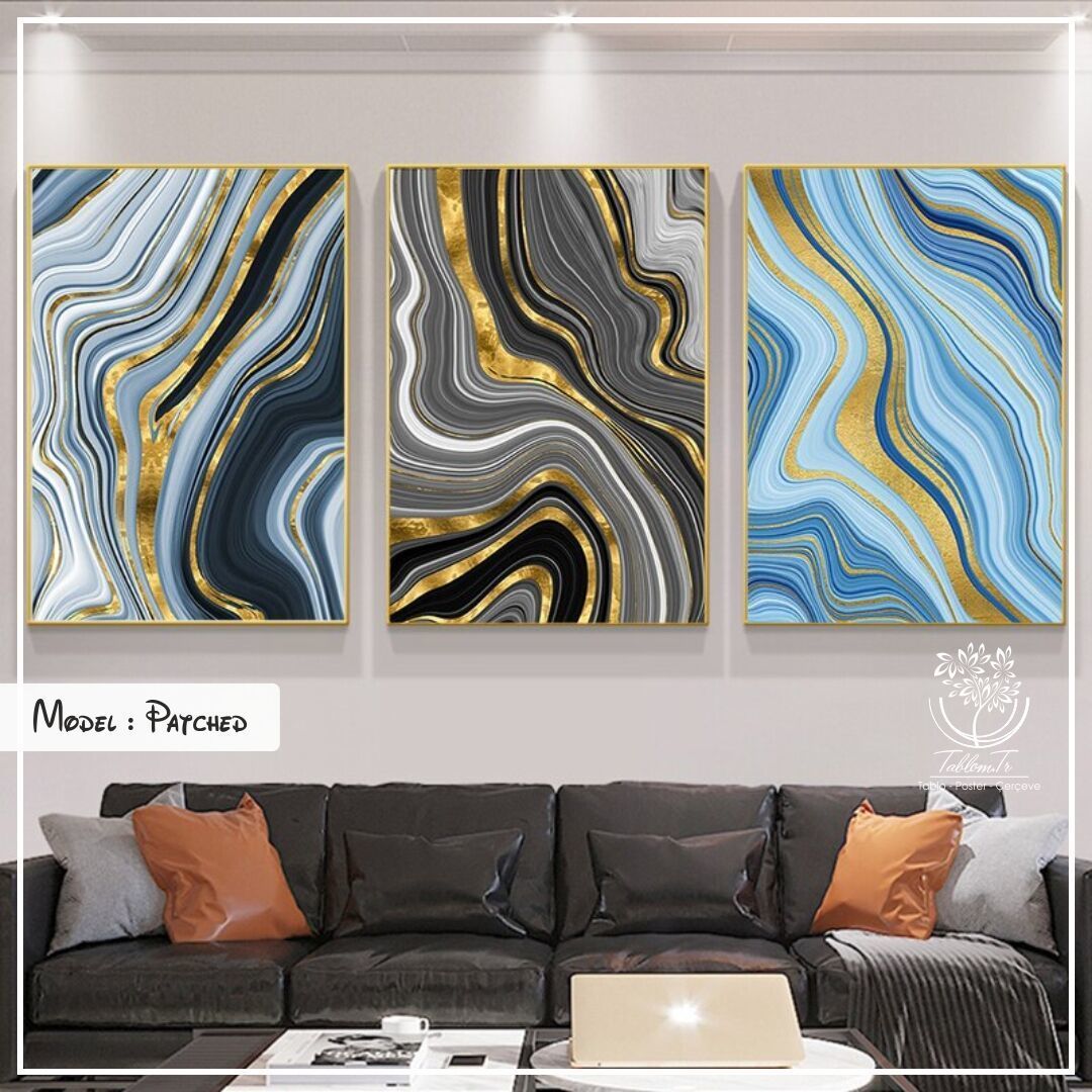 Patched Üçlü Tablo Siyah - 70x100 CM