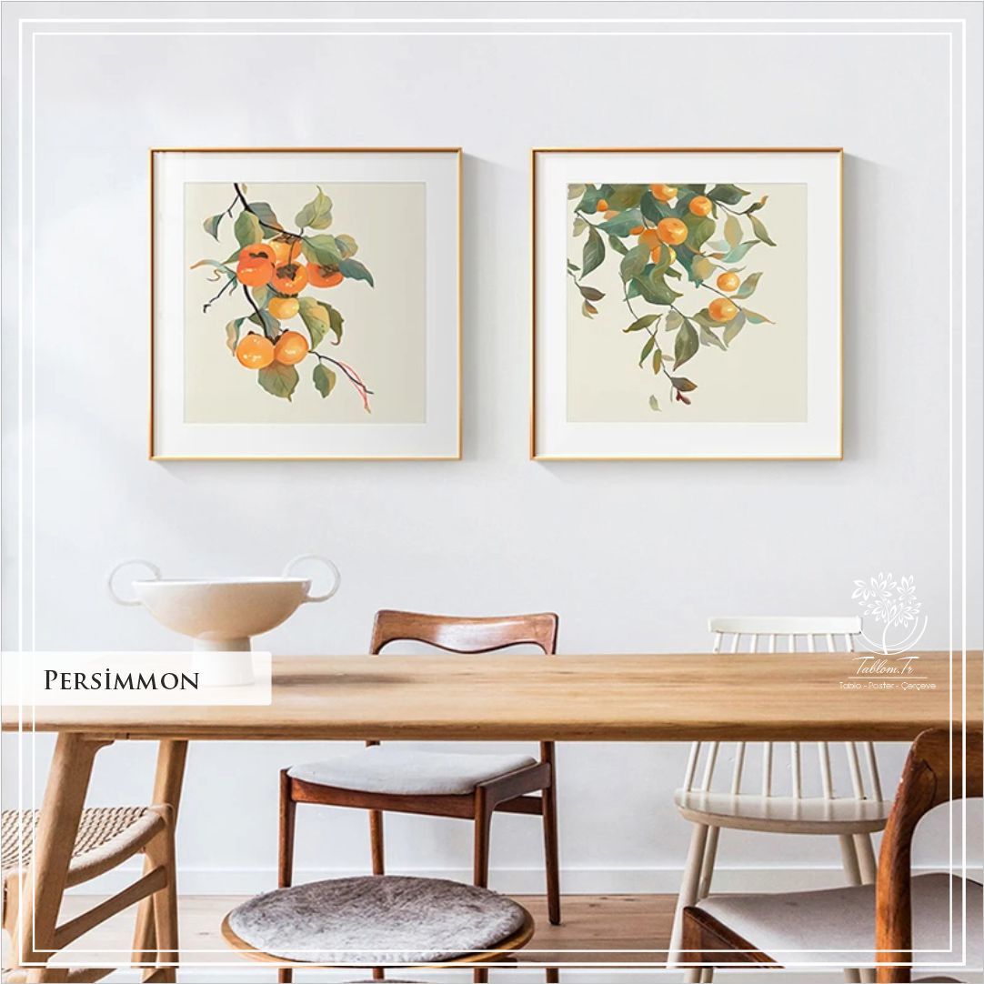 Metal Çerçeveli Camlı Persimmon 2'li Dekoratif Tablo Seti