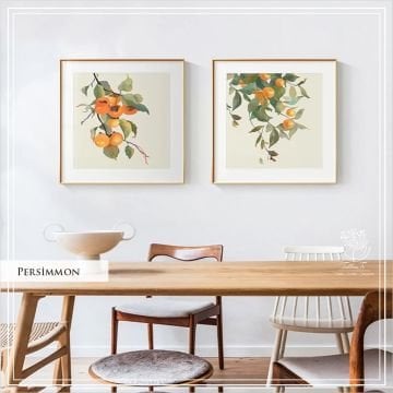 Metal Çerçeveli Camlı Persimmon 2'li Dekoratif Tablo Seti