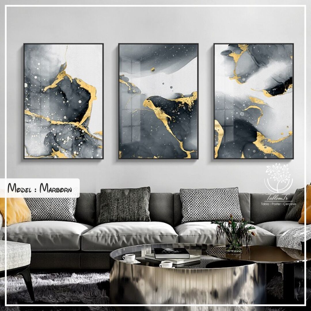 Marborn Üçlü Tablo Gold - 40x50 CM