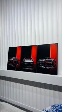 Dijital Baskılı Metal Çerçeveli Camlı Üçlü Dekoratif Tablo - Redline GT
