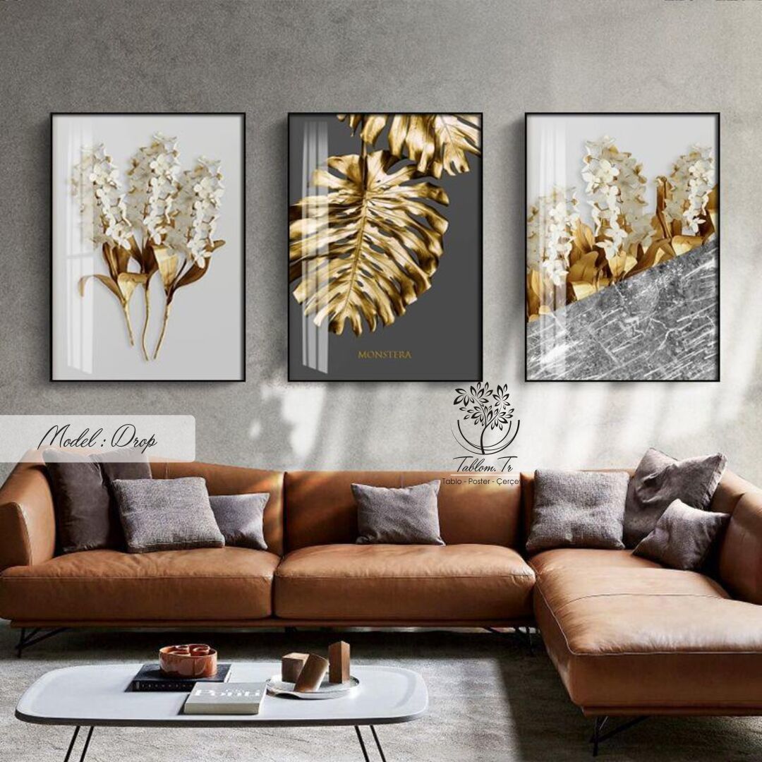 Drop Üçlü Tablo Gümüş - 30x40 CM