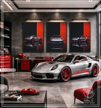 Dijital Baskılı Metal Çerçeveli Camlı Üçlü Dekoratif Tablo - Redline GT