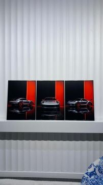 Dijital Baskılı Metal Çerçeveli Camlı Üçlü Dekoratif Tablo - Redline GT