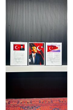 Dijital Baskılı Metal Çerçeveli Camlı 3'lü Dekoratif Tablo - Milli Levha Seti
