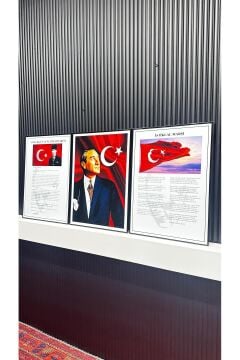 Dijital Baskılı Metal Çerçeveli Camlı 3'lü Dekoratif Tablo - Milli Levha Seti