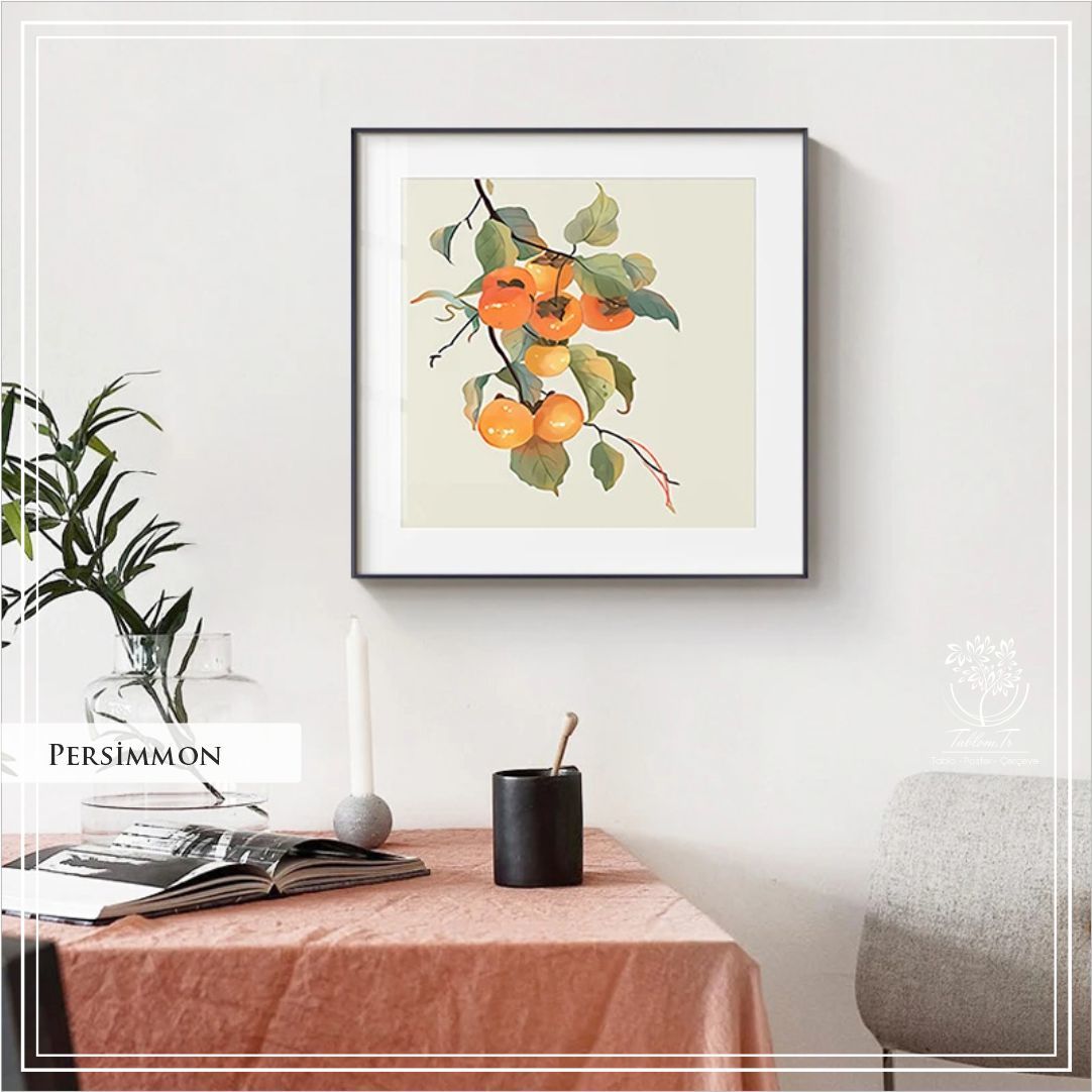 Metal Çerçeveli Camlı Persimmon Tekli Dekoratif Tablo