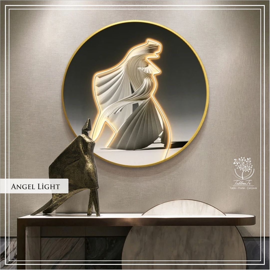 Angel Light Tekli Yuvarlak Çerçeveli Camlı Tablo