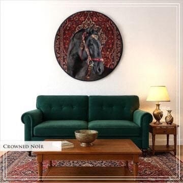 Dijital Baskılı Metal Çerçeveli Camlı Yuvarlak Dekoratif Tablo - Crowned Noir