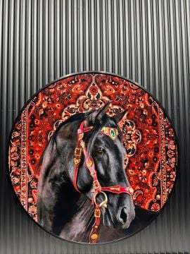 Dijital Baskılı Metal Çerçeveli Camlı Yuvarlak Dekoratif Tablo - Crowned Noir