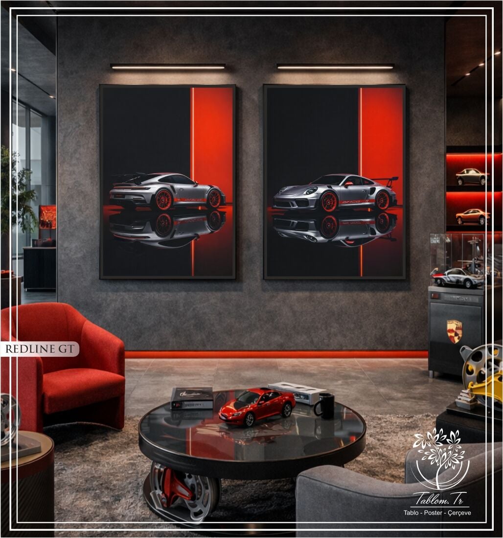 Dijital Baskılı Metal Çerçeveli Camlı İkili Dekoratif Tablo - Redline GT