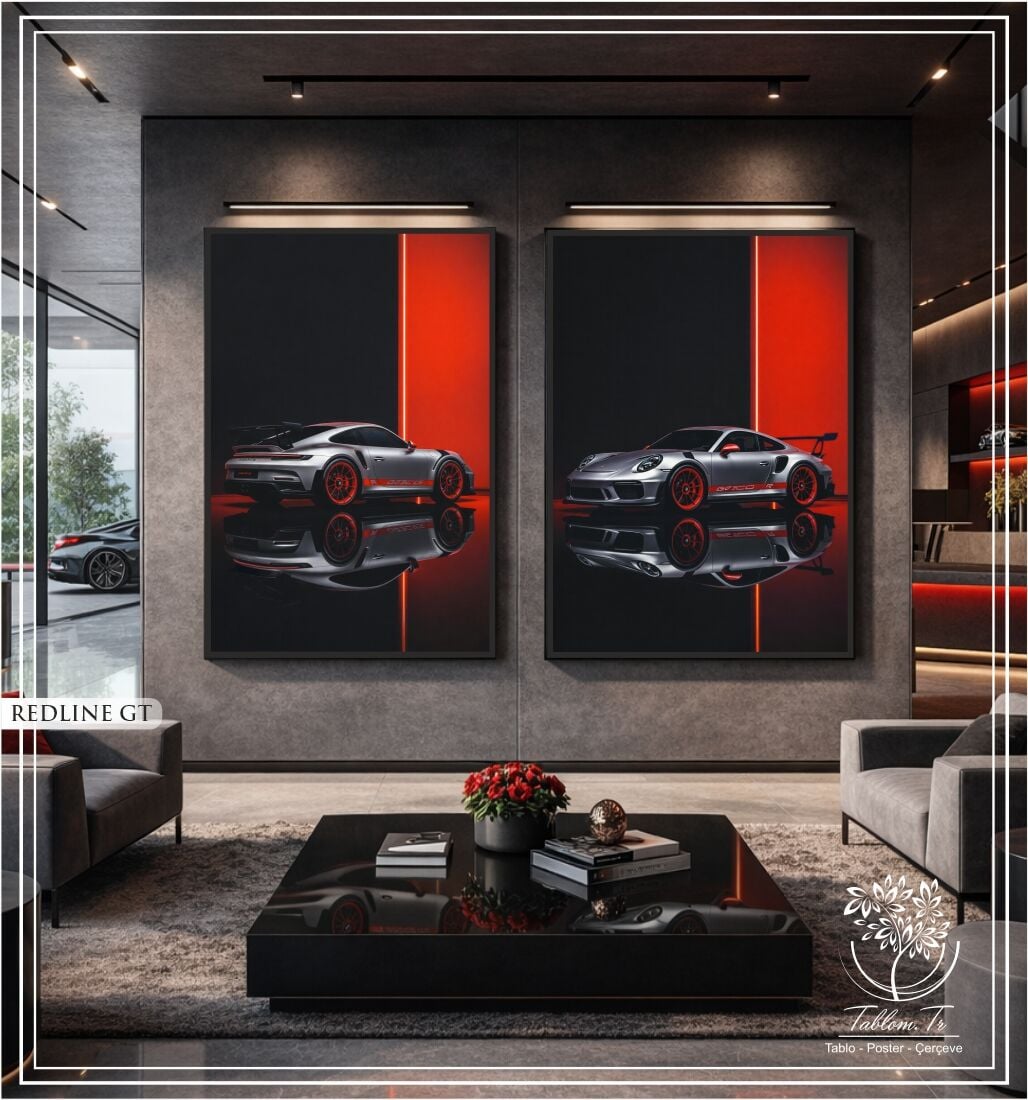 Dijital Baskılı Metal Çerçeveli Camlı İkili Dekoratif Tablo - Redline GT