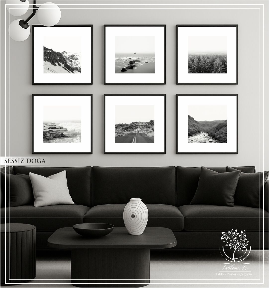 Metal Çerçeveli Camlı 6'Li Dekoratif Tablo Seti - Sessiz Doğa