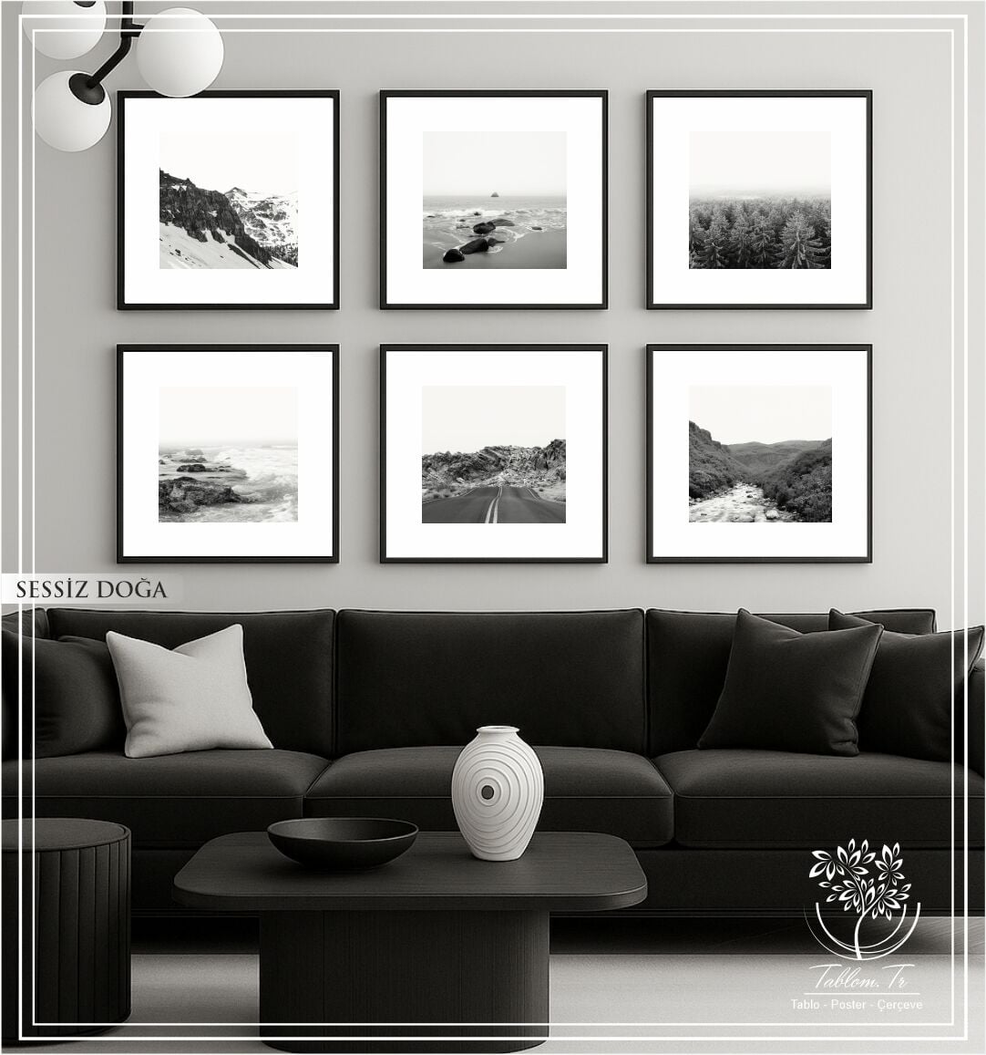 Metal Çerçeveli Camlı 6'Li Dekoratif Tablo Seti - Sessiz Doğa