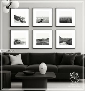 Metal Çerçeveli Camlı 6'Li Dekoratif Tablo Seti - Sessiz Doğa