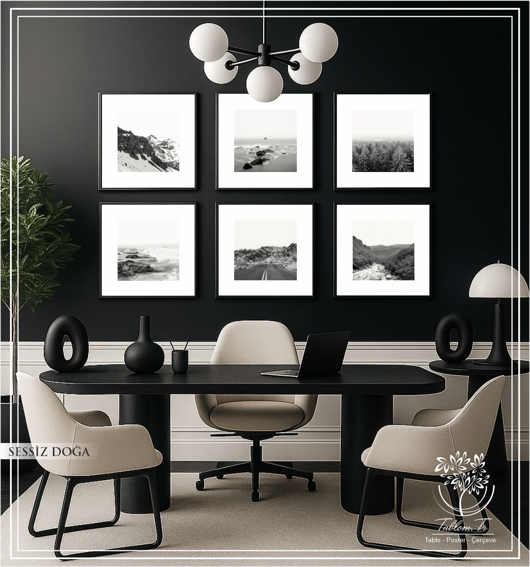 Metal Çerçeveli Camlı 6'Li Dekoratif Tablo Seti - Sessiz Doğa