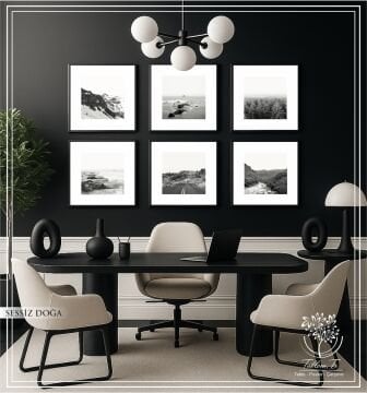 Metal Çerçeveli Camlı 6'Li Dekoratif Tablo Seti - Sessiz Doğa