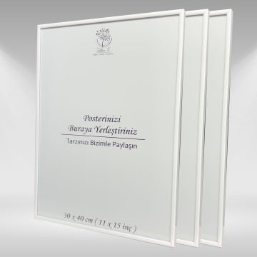 Beyaz Metal Çerçeveli Camlı Boş Çerçeve 30x40 CM - Üçlü