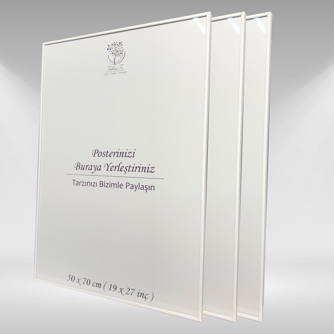 Beyaz Metal Çerçeveli Camlı Boş Çerçeve 50x70 CM - Üçlü
